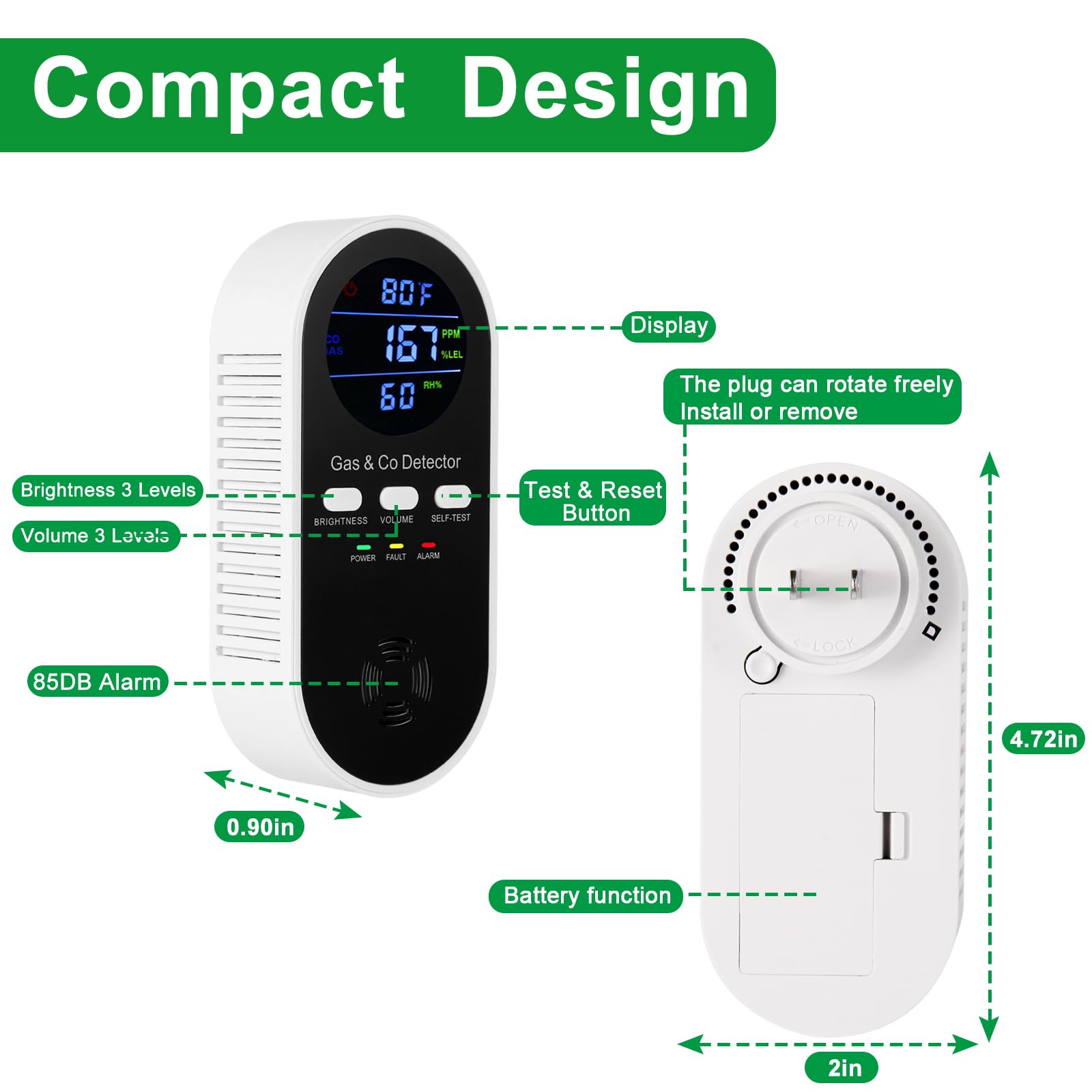 5-in-1 Carbon Monoxide Alarm N - Co Detector Plug のレビューと価格