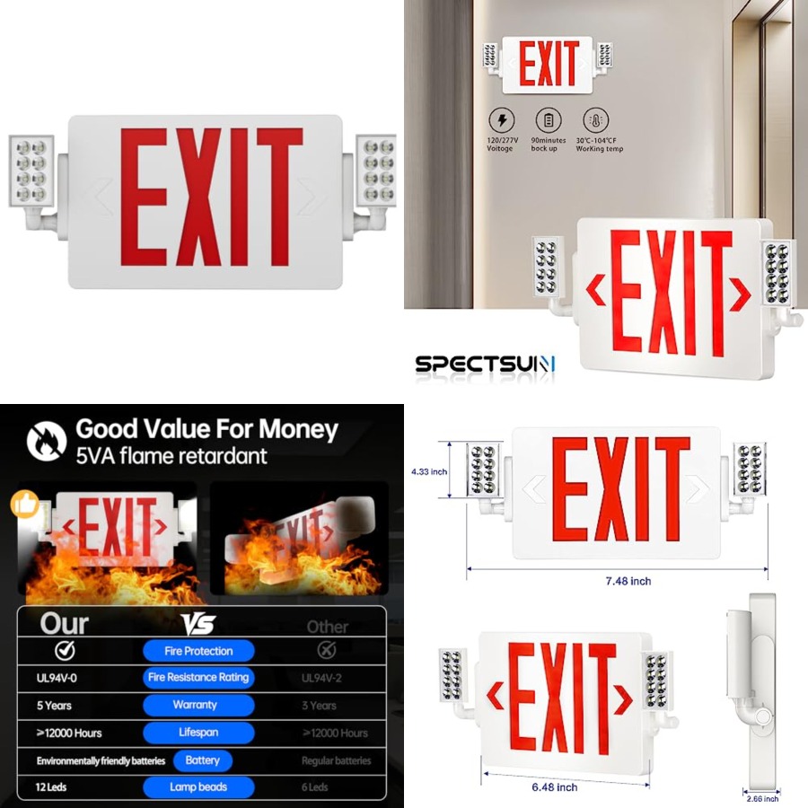 Spectsun 1 Pack Exit Signs wit - Emergency Exit Sign のレビューと価格